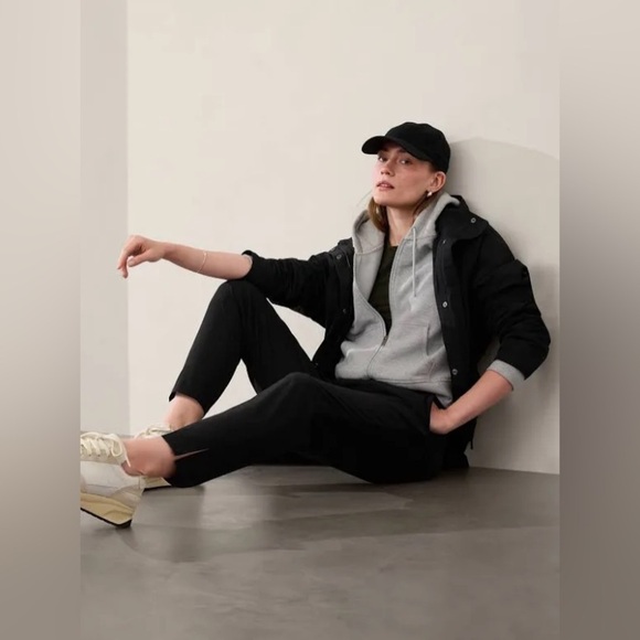 Athleta Brooklyn Ankle Pant Size 00 Black Pull on Slim Leg Knit Ribbed Panels - Picture 2 of 10